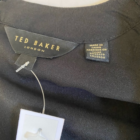 Ted Baker London Women's Dark Floral Mini Dress Small Sheer Ballon Sleeve - Picture 10 of 17